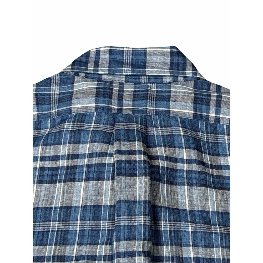 Brooks Brothers Men's XL Linen Plaid Button-Down Shirt Blue Green Brown White - Picture 7 of 8